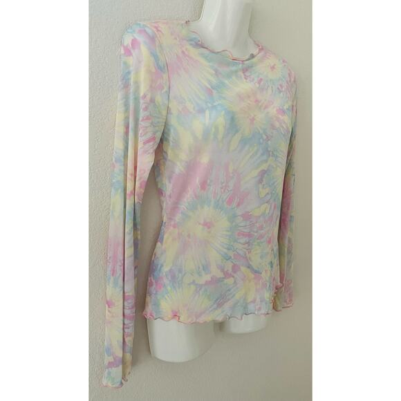 Le Lis Collection Sheer Long Sleeve Stretch Pastel Tie Dye Pattern Size Small - Picture 2 of 4